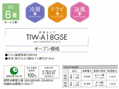 トヨトミ＞TOYOTOMI窓用エアコン：2006年ルームエアコン徹底比較